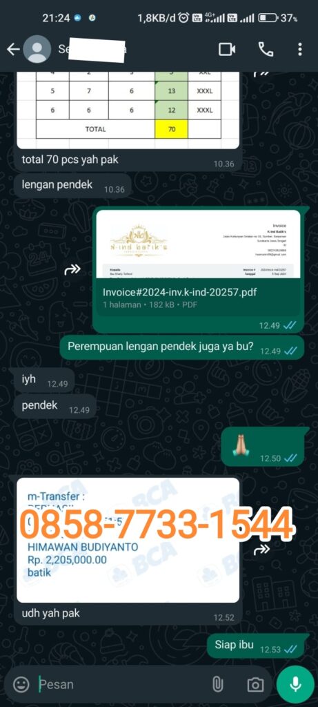 Testimoni pelanggan, bukti kirim pesanan seragam batik di produksibatik.com (K-ind Batik Solo)